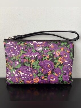 ❌SOLD❌ COACH Wallet Clutch Wristlet Meadow Rose Purple Floral Signature/ Leather